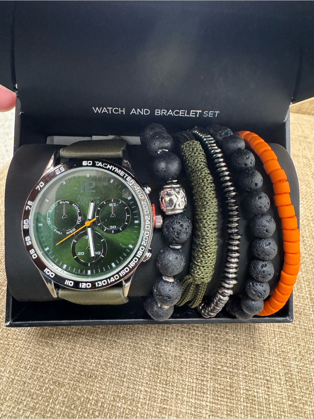 American Exchange Men's 5-Piece
Watch & Bracelet Set Metal/Faux Leather Green